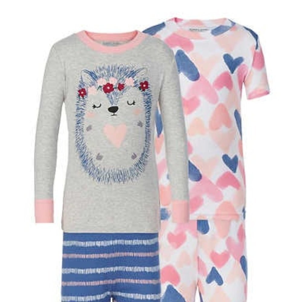 NWT - Kirkland Signature Pink Hearts and Hedgehog 4pc Pajama Set - Size 4T